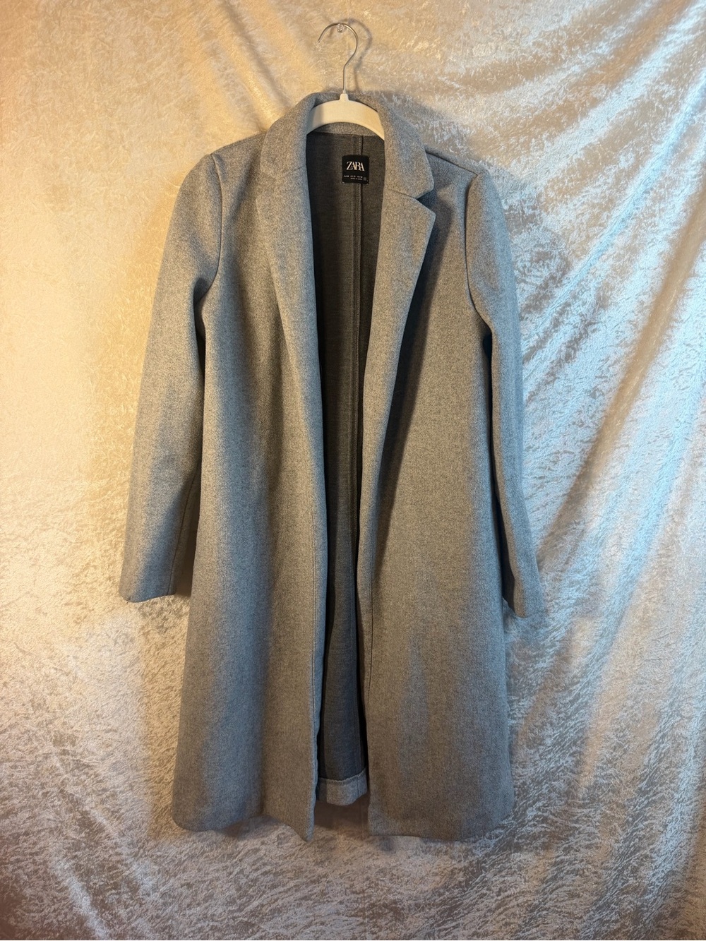 Zara Light Gray Long Open-Front Trench Coat